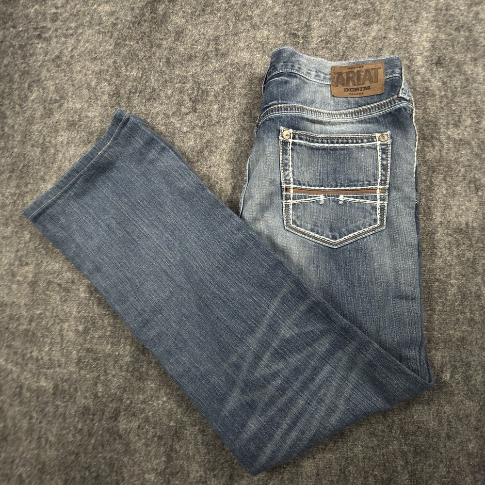 Ariat M4 Jeans Mens 35x32 Blue Low Rise Boot Cut Western Cowboy Hemmed Denim
